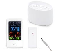 FISHTEC - Station Météo Intelligente Capteur Extérieur Écran LCD Ajustable Pluviomètre à Poser Affiche la Date, l'Heure, Température, l'Humidité, Prévoit Jauge Indication