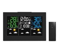 FISHTEC - Station météo avec écran LCD 16,7x9,4 cm en couleurs, capteur extérieur sans fil, température -30°C à +60°C, humidité, pression, phases de lune, alarmes programmables, snooze,