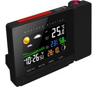 FISHTEC - Station météo multifonction avec écran couleur, capteur extérieur sans fil, prévisions illustrées, réveil snooze 5-10 min, projection mur/plafond, radio-pilotée heure automatique