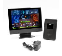 FISHTEC Station Meteo Radio-Pilotee - Ecran Couleur - Previsions 5 Jours - Temperature et Hygrometrie - Affichage Clair - Reveil Double Alarme avec Snooze