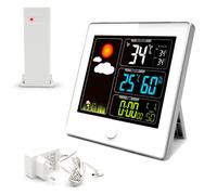 FISHTEC Station Météo Radio-Pilotée Écran LCD 3 Couleurs - Capteur Extérieur 60 m Heure et Date Automatiques