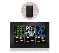 FISHTEC - Station météo avec écran LCD 16,7x9,4 cm en couleurs, capteur extérieur sans fil, température -30°C à +60°C, humidité, pression, phases de lune, alarmes programmables, snooze,