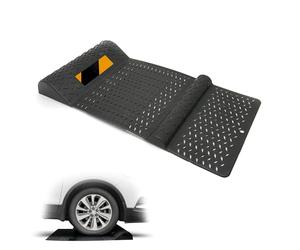 Fishtec Tapis d'Aide au Stationnement Intérieur/Extérieur - Butée Stop Roue avec Bande Réfléchissante - Fixation Facile - Noir - 52 x 25,5 x 27 cm