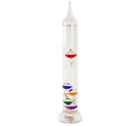 FISHTEC Thermomètre de Galilée en Verre Intérieur 5 Billes 18 à 26 °C | Hauteur 28 cm, base stable 5,7 cm, poids 270 g, médailles suspendues pour lecture précise, design décoratif original