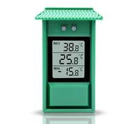 FISHTEC Thermomètre Digital Extérieur Jardin - Écran LCD 40x46 mm - Affichage Température Min et Max avec Réinitialisation - Mesure -20°C à +50°C - Fixation Murale Design Naturel