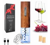 FISHTEC - Tire-bouchon Électrique LED Effet Bois - Rechargeable USB Type-C - Coupe-capsule inclus - Ouvre 300 bouteilles - Design élégant - Vin - Dîners - Cadeau idéal
