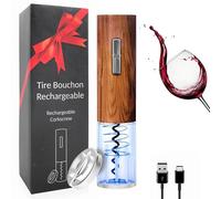 FISHTEC - Tire Bouchon Électrique LED Rechargeable - Ouvre Bouteille Vin Automatique Effet Bois Coupe Capsule Batterie Longue Durée 300 Bouteilles USB Type C ABS Dimensions 4,8x20,5 Cm