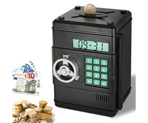 FISHTEC Tirelire Coffre-Fort Électronique - Compteur Automatique de Pièces et Écran LCD - Sécurisez Vos Économies avec Code Secret - Double Compartiment Billets - Idéal Cadeau Anniversaire Noel