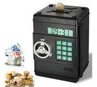 FISHTEC - Tirelire Électronique Comptage Automatique - Coffre Fort Digital Code 6 Chiffres Écran LCD Double Compartiment Pièces Billets Fonction Horloge ABS Dimensions 13x13x19,5 Cm