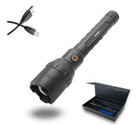 Fishtec - Torche LED 10000 Lumens Ultra Power - COB Haute Puissance Rechargeable USB 4000 mAh - 4 Modes d'Éclairage + Zoom Ajustable + Power Bank - Aluminium Antichoc 27 cm