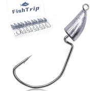 FishTrip Lot de 10 hameçons lestés à tête plombée Texas pour pêche au bar en eau salée 0,3 g