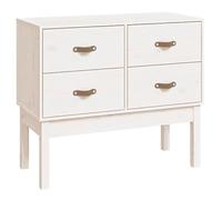 Fisinber Armoire console blanche 90 x 40 x 78 cm en pin massif avec 4 | Armoire d'appoint polyvalente pour salon, chambre ou couloir avec 4 tiroirs spacieux et protection anti-basculement.