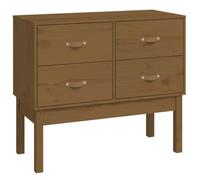 Fisinber Armoire console en bois massif de pin marron miel 90 x 40 x 78 cm | Armoire d'appoint solide en pin avec 4 tiroirs pour chambre à coucher, salon et bureau, avec protection anti-basculement.