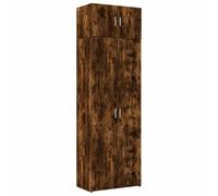 Fisinber Armoire haute en chêne fumé 70 x 42,5 x 225 cm | Armoire étroite multi-usages avec 6 compartiments pour salle de bain, cuisine et salon. Espace de rangement vertical pour