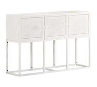 Fisinber Buffet 115 x 30 x 76 cm en bois massif de mangue, avec 3 portes | Armoire d'appoint rustique pour salon et couloir en métal solide et bois véritable avec beaucoup d'espace de rangement.