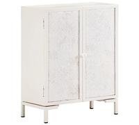 Fisinber Buffet 60 x 30 x 76 cm en bois massif de manguier | Commode compacte avec 2 portes en bois de manguier et cadre en fer pour salon, couloir ou chambre de style industriel.
