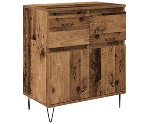 Fisinber Buffet aspect bois vieilli 60 x 35 x 70 cm Buffet pieds en fer | Armoire d'appoint compacte pour salon et couloir avec tiroir et 2 portes pour un rangement bien rangé au look du milieu du