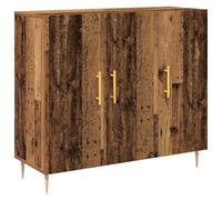 Fisinber Buffet aspect bois vieilli 90 x 34 x 80 cm Commode avec 3 portes | Buffet compact pour le salon ou la salle à manger en bois robuste avec pieds stables au design du milieu du siècle.