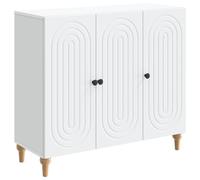 Fisinber Buffet blanc - 89 x 34,5 x 80 cm - En bois - Commode à 3 portes | Armoire d'appoint polyvalente pour salon, bureau et couloir avec 3 portes pivotantes et capacité de charge de 60 kg.