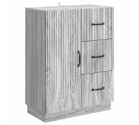 Fisinber Buffet gris Sonoma - 66 x 34,5 x 87 cm - Commode avec tiroirs | Armoire compacte en bois pour couloir et salon avec 3 tiroirs et porte pour un rangement bien rangé.