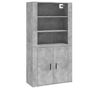 Fisinber Buffet haut en bois gris béton 2 pièces 80 x 33 cm | Lot de 2 meubles flexibles composé d'une commode et d'un support mural pour beaucoup d'espace de rangement dans le salon et