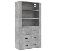 Fisinber Buffet haut en bois gris béton 2 pièces | Montage mural peu encombrant pour le salon et le couloir, espace de rangement polyvalent avec surface stable et facile