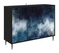 Fisinber Buffet RAALTE noir aspect chêne 102 x 33 x 76 cm | Armoire d'appoint élégante pour salon et couloir avec 3 portes, 2 compartiments, stabilité et design de pied surélevé.