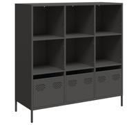 Fisinber Commode haute, noire, 101,5 x 39 x 103,5 cm, en métal, 3 tiroirs | Armoire d'appoint polyvalente en acier avec 6 compartiments et 3 tiroirs pour salon, chambre à coucher ou bureau à domicile.