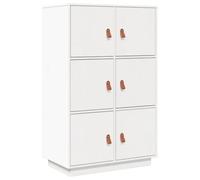 Fisinber Highboard Commode en pin massif blanc 67 x 40 x 108,5 cm | Armoire d'appoint polyvalente à 6 compartiments pour le salon et la chambre à coucher. Le plateau supérieur stable sert de