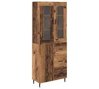 Fisinber Highboard Lot de 2 meubles hauts en bois vieilli 69,5 x 34 x 180 | Buffet moderne pour salon et salle à manger avec pieds en fer fins, 3 tiroirs et compartiments spacieux.
