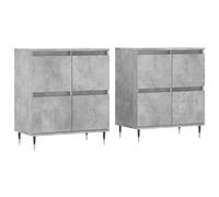 Fisinber Lot de 2 buffets en bois gris béton 120 x 35 x 70 cm | Ensemble de 2 commodes aspect béton pour le salon et le couloir avec beaucoup d'espace de rangement et plateau supérieur