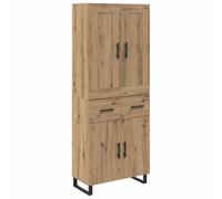 Fisinber Lot de 2 meubles hauts en chêne Artisan - 69,5 x 34 x 180 cm | Armoire multi-usages en deux pièces pour salon et salle à manger avec 7 étagères, 4 portes et pieds métalliques robustes.
