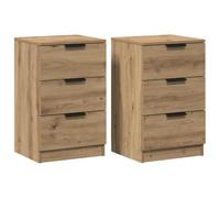 Fisinber Lot de 2 tables de chevet avec 3 tiroirs - 40 x 36 x 65 cm - Chêne | Élégante table d'appoint Duo en bois pour chambre à coucher avec 3 tiroirs spacieux et plateau de rangement solide.