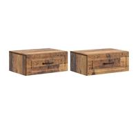 Fisinber Lot de 2 tables de chevet murales aspect bois vieilli 49 x 34,5 x | Commode suspendue peu encombrante pour chambre à coucher avec 2 tiroirs. Offre un espace de rangement pratique pour vos