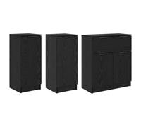 Fisinber Lot de 3 buffets aspect chêne noir 69,5 cm | Ensemble de commodes flexibles en bois pour salon et salle à manger avec 4 portes et beaucoup d'espace.