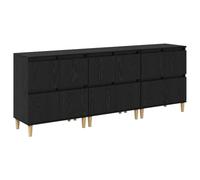 Fisinber Lot de 3 buffets noirs aspect chêne 60 x 35 x 70 cm | Ensemble de 3 commodes en bois aspect chêne noir. Grand espace de rangement avec portes à charnières pour salle à manger.