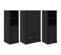 Fisinber Lot de 3 tables hautes aspect chêne noir 132 cm | Commode polyvalente 3 pièces pour salon et salle à manger avec 4 portes, tiroir et étagères flexibles.