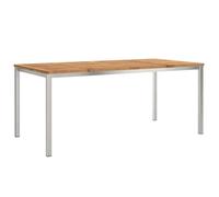 Fisinber Table à manger en bois massif d'acacia marron 180 x 90 x 75 cm | Grande table d'extérieur en bois dur robuste et cadre en acier inoxydable pour des moments conviviaux dans le jardin ou sur