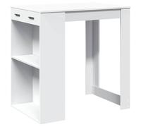 Fisinber Table de bar blanche 102 x 70 x 103,5 cm avec tiroir | Table debout pratique avec 2 étagères et tiroir pour cuisine ou salon. Construction solide en bois.