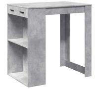 Fisinber Table de bar en bois gris béton 102 x 70 x 103,5 cm | Table debout moderne avec 1 tiroir et 2 étagères pour cuisine et salle à manger. Matériau en bois facile d'entretien.