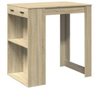 Fisinber Table de bar en chêne Sonoma - 102 x 70 x 103,5 cm - Avec tiroir | Table de bistro compacte pour cuisine et salle à manger avec 2 étagères et 1 tiroir spacieux pour verres et accessoires.