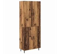 Fisinber Table haute 2 pièces aspect bois vieilli 69,5 x 34 x 180 cm | Armoire polyvalente pour salon et salle à manger avec porte en verre, poignées en barre de fer et capacité de charge jusqu'à