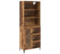 Fisinber Table haute aspect bois vieilli 2 pièces 69,5 x 34 x 180 cm | Ensemble flexible 2 en 1 de buffet et armoire suspendue pour salon et salle à manger avec beaucoup d'espace de rangement.