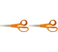 Fiskars - 1005166 - Ciseaux enfant, + 8 ans, Longueur totale: 13 cm, Pour droitiers, Lames en acier inoxydable/Poignées en plastique, Orange, Classic, (Lot de 2)