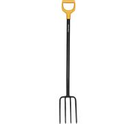Fiskars Fourche à bêcher Solid – sols durs/caillouteux, 4 dents, 120 cm, manche acier, Noir/Orange