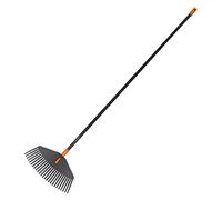 Fiskars Balai à feuilles, 25 dents, Largeur: 41,5 cm, Dents en plastique/Manche en aluminium, Noir/Orange, Taille: M, Solid, 1003464