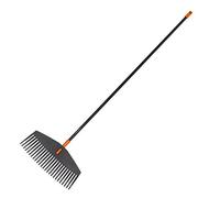 Fiskars - Balai à feuilles, 25 dents, Largeur: 52 cm, Dents en plastique/Manche en aluminium, Noir/Orange, Taille: l, Solid, 1003465