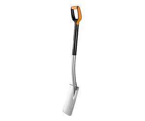 Fiskars Bêche à bord rond pour sol meuble et peu caillouteux, Longueur: 108 cm, Lame en Acier/Poignée en plastique renforcé de fibre de verre, Noir/Orange, Xact, Taille: M, 1003682