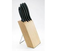 Fiskars Bloc à Couteaux avec 5 Couteaux, Essential, incl. 1 Couteau à Légumes, 1 à éplucher, 1 de Chef, 1 Couteau Santoku et 1 Couteau à Pain, l : 16 cm, L: 8 cm, H : 38 cm, Bois de bouleau, 1023782
