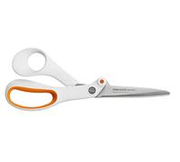 Fiskars Ciseaux multi-usages RazorEdge, Longueur totale: 21 cm, Lames en acier inoxydable/Poignées en plastique, Blanc/Orange, Amplify, 1005223